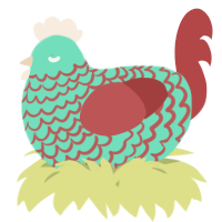 A mint and red chicken with a lace pattern