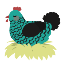 A turquoise and sable chicken with a lace pattern