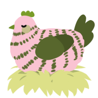 A rose and olive chicken with a bar pattern