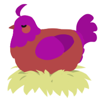 A red and plum chicken with a head pattern
