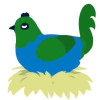 A sapphire and leaf chicken with a head pattern