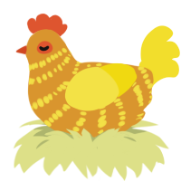 Honeycomb, a orange and yellow chicken with a bar pattern
