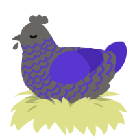 Hiko, a grey and indigo chicken with a lace pattern