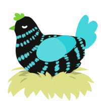 Neon Blueberry, a black and aqua chicken with a bar pattern
