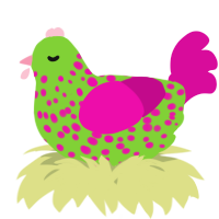 A grass and fuchsia chicken with a speckle pattern