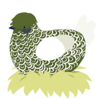 A olive and white chicken with a double-lace pattern