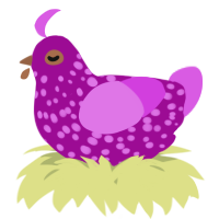 A plum and orchid chicken with a speckle pattern