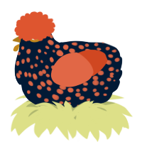 A tumblr and vermilion chicken with a speckle pattern