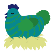 A teal and viridian chicken with a bar pattern