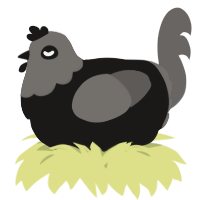 A sable and grey chicken with a head pattern