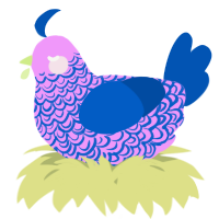 A lavender and ultramarine chicken with a double-lace pattern