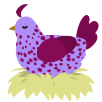 A lilac and wine chicken with a speckle pattern