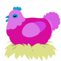 A fuchsia and orchid chicken with a head pattern