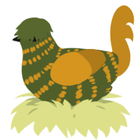 A olive and ochre chicken with a bar pattern