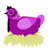 A plum and orchid chicken with a neck-speckle pattern
