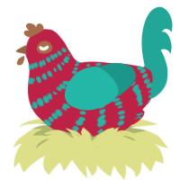Shiny Scolipede, a crimson and turquoise chicken with a bar pattern