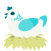 A white and aqua chicken with a neck-speckle pattern