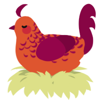 A vermilion and maroon chicken with a half-lace pattern