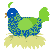 A ultramarine and grass chicken with a double-lace pattern
