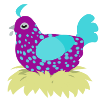 A plum and aqua chicken with a speckle pattern