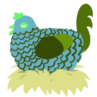 A russet and lilac chicken with a lace pattern