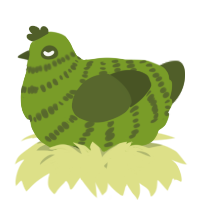 A chartreuse and olive chicken with a bar pattern
