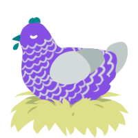 A blurple and silver chicken with a lace pattern