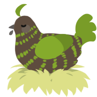 A bark and chartreuse chicken with a bar pattern