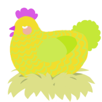 A yellow and lime chicken with a lace pattern