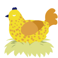 A yellow and orange chicken with a speckle pattern
