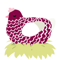 A maroon and white chicken with a lace pattern