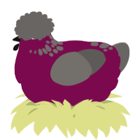 A wine and grey chicken with a neck-speckle pattern