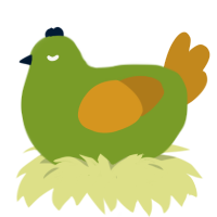 A chartreuse and ochre chicken