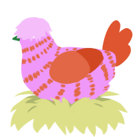 Snapple, a lavender and vermilion chicken with a bar pattern