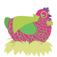 A fuchsia and viridian chicken with a lace pattern