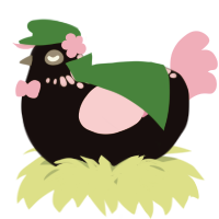 A black and pink chicken with a neck-speckle pattern