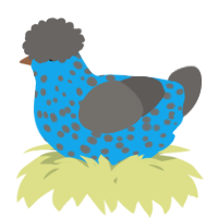 A sky and grey chicken with a speckle pattern