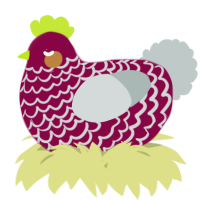 A maroon and silver chicken with a lace pattern