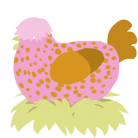 A pink and ochre chicken with a speckle pattern