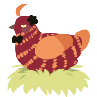Savanah, a maroon and vermilion chicken with a bar pattern