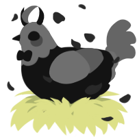 A black and grey chicken with a head pattern