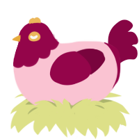 rosey, a rose and maroon chicken with a head pattern