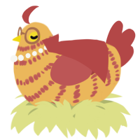 A honey and red chicken with a bar pattern
