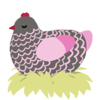 A grey and pink chicken with a lace pattern