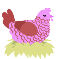 lovebird, a lavender and red chicken with a lace pattern