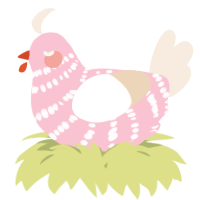 A rose and cream chicken with a bar pattern