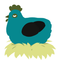 A teal and black chicken