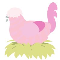 A rose and pink chicken with a bar pattern