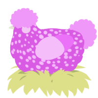 A orchid and lavender chicken with a speckle pattern