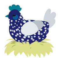 A navy and mist chicken with a speckle pattern